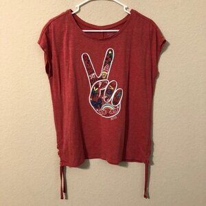 Justice Active Shirt Red Peace Sign Trendy Hippie